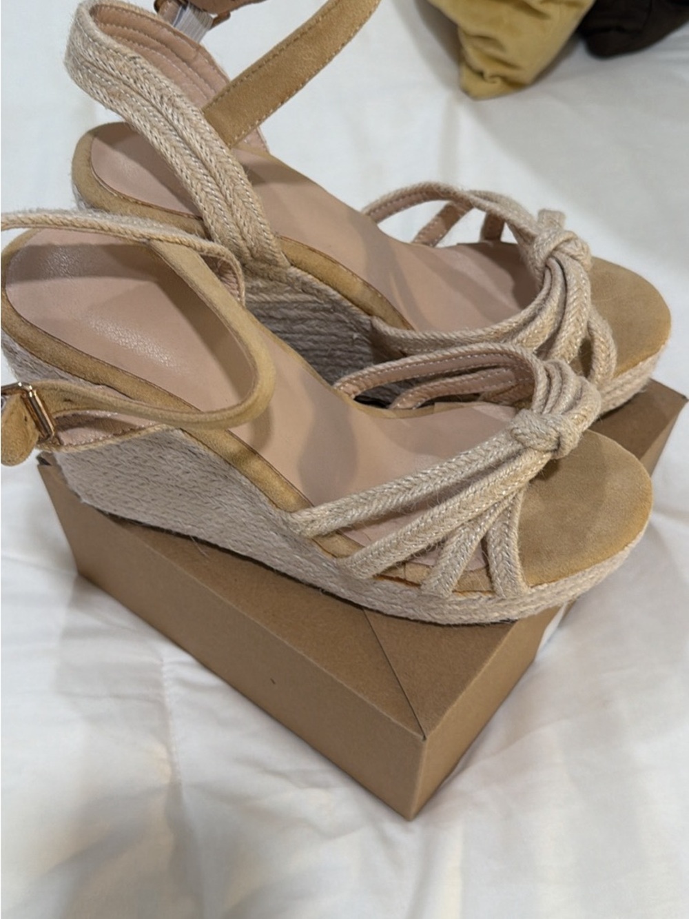 Women's Beige Espadrille Wedge Sandals - Neutral Strappy Summer Heels